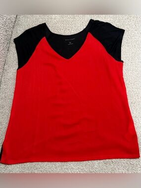 Red and Black V-Neck Cap Sleeve Top